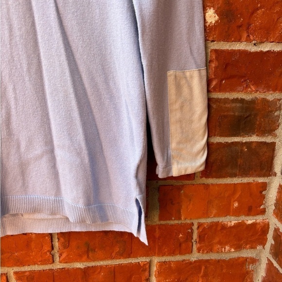 Tyler Boe Womens Small Cashmere Blend Blue Coel Neck Sweater Patch Sleeves - Picture 3 of 9